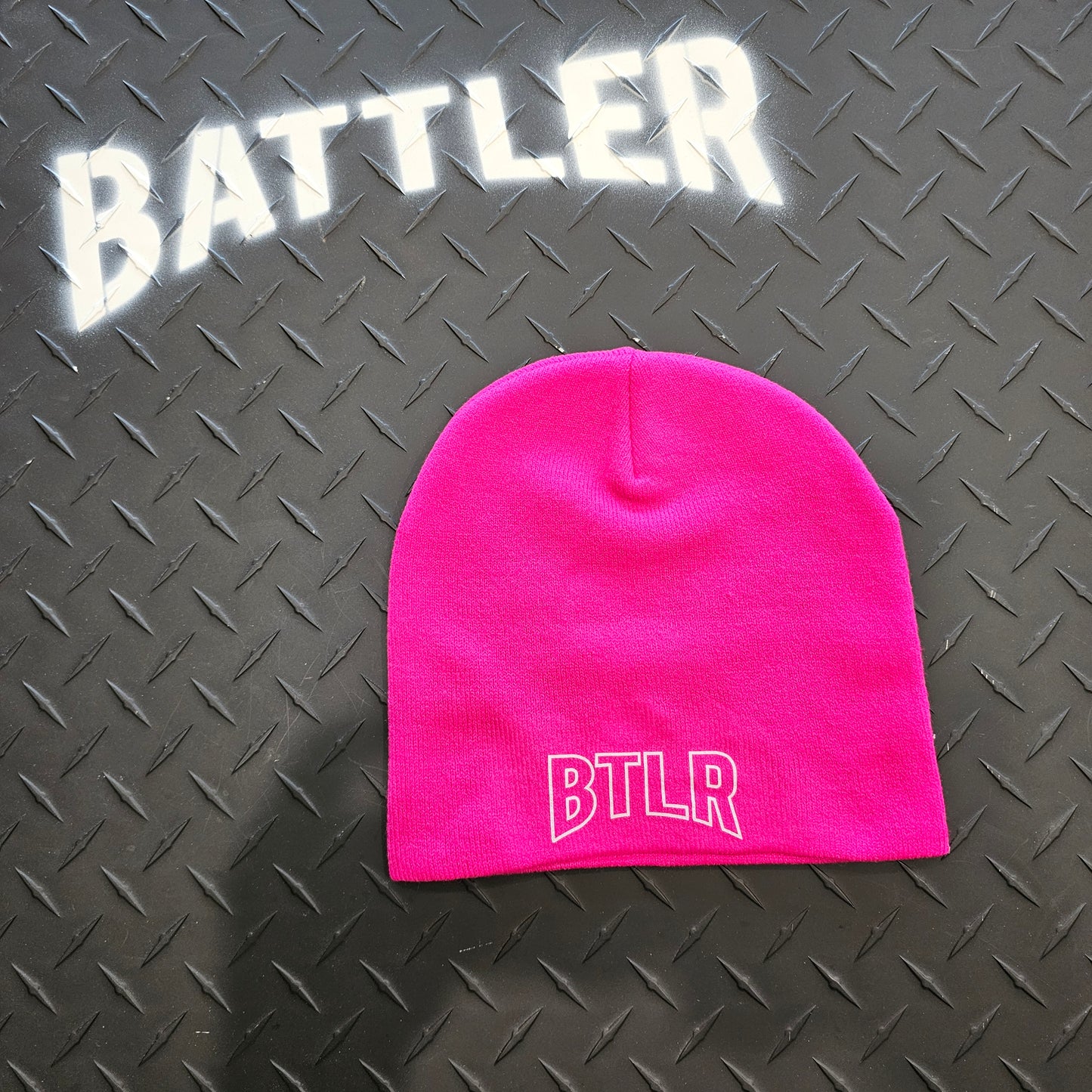 BTLR Skull Cap / Beanie (White on Hot Pink)