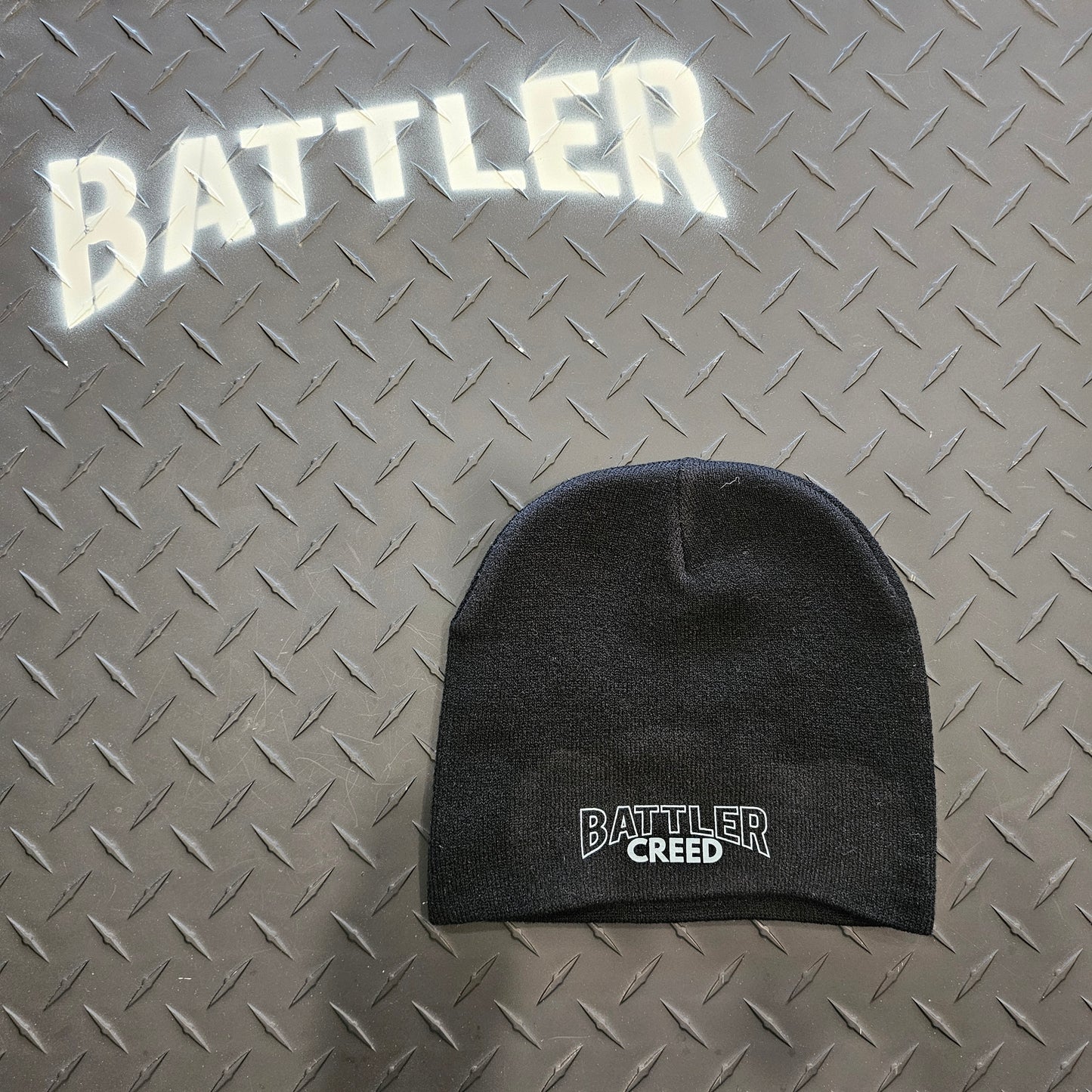 Battler Creed Skull Cap / Beanie (White on Black)