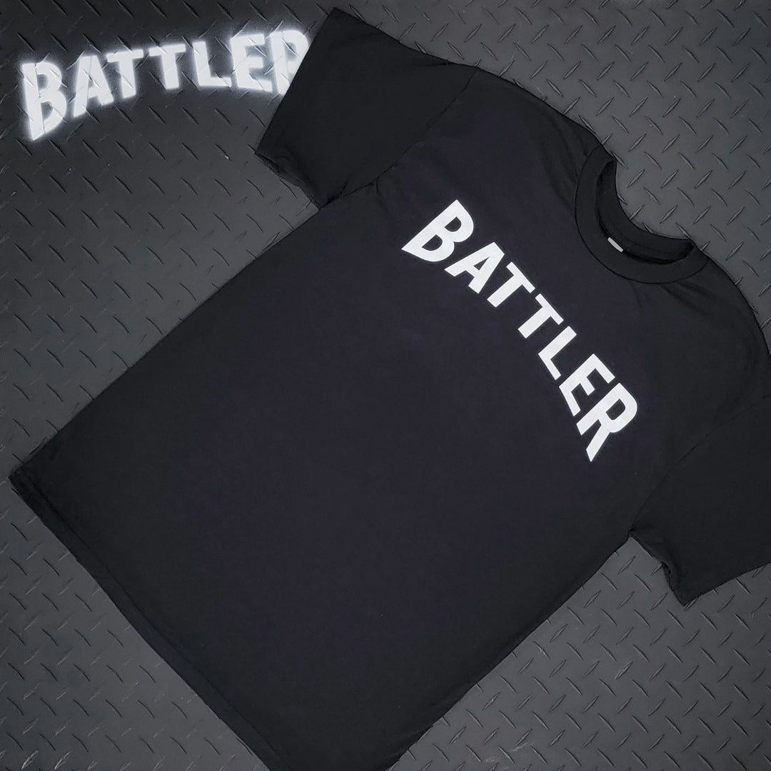 Classic Battler Tee (White on Black)