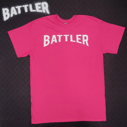 Classic Battler Tee (White on Pink)