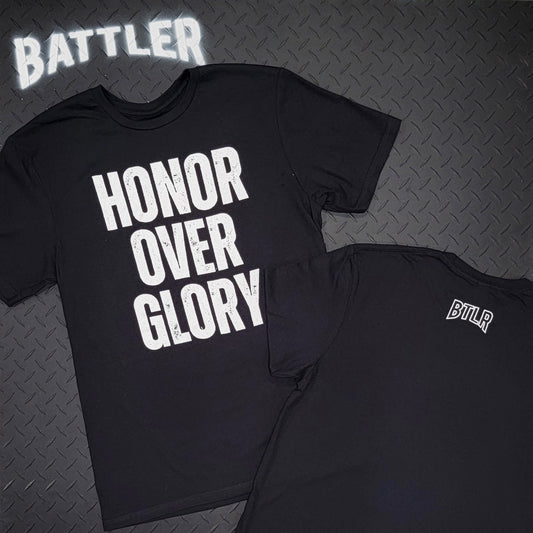 Double-Sided Honor Over Glory / BTLR Tee (White on Black)
