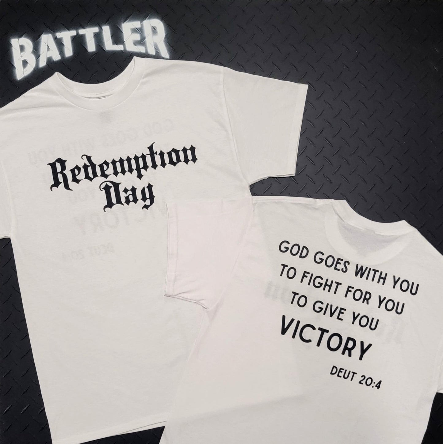 Double-Sided Redemption Day / Deut 20:4 Tee (Black on White)