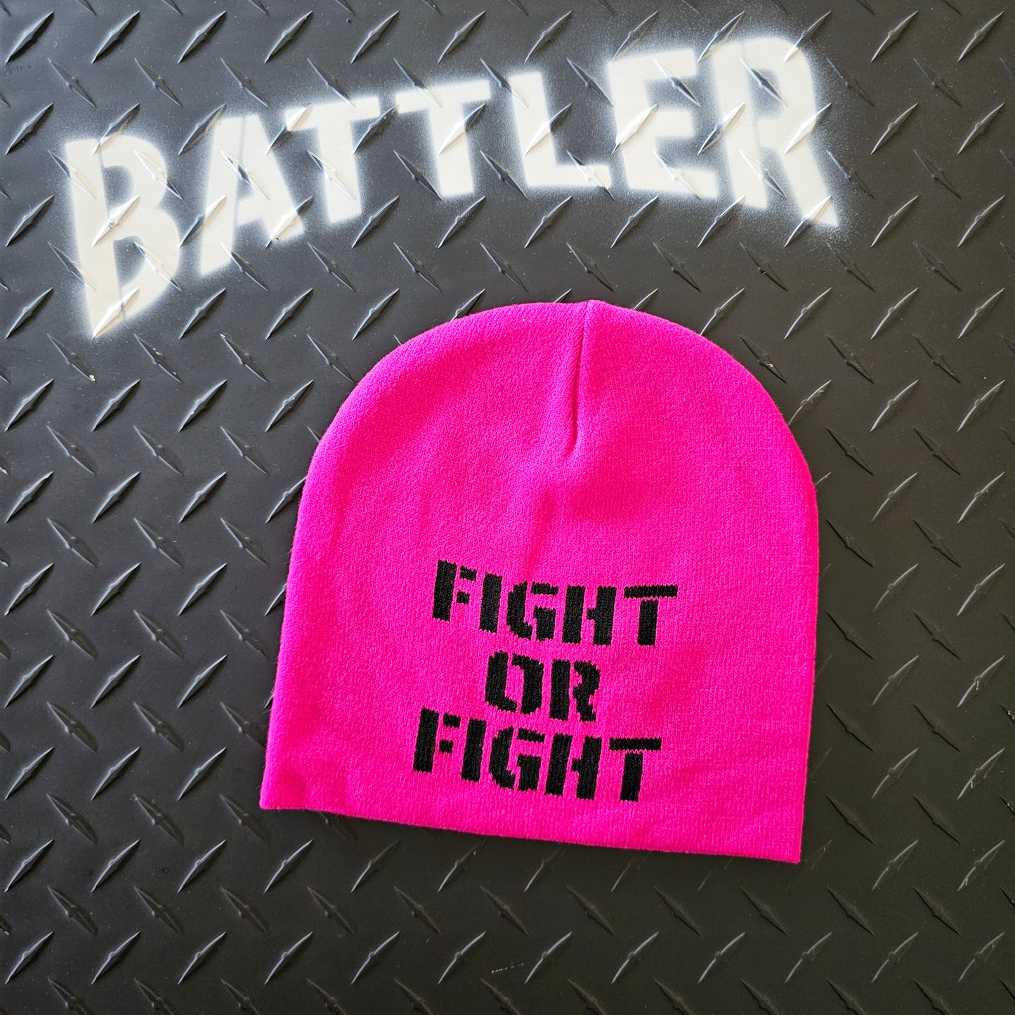 FIGHT OR FIGHT Skull Cap / Beanie (Black on Hot Pink)