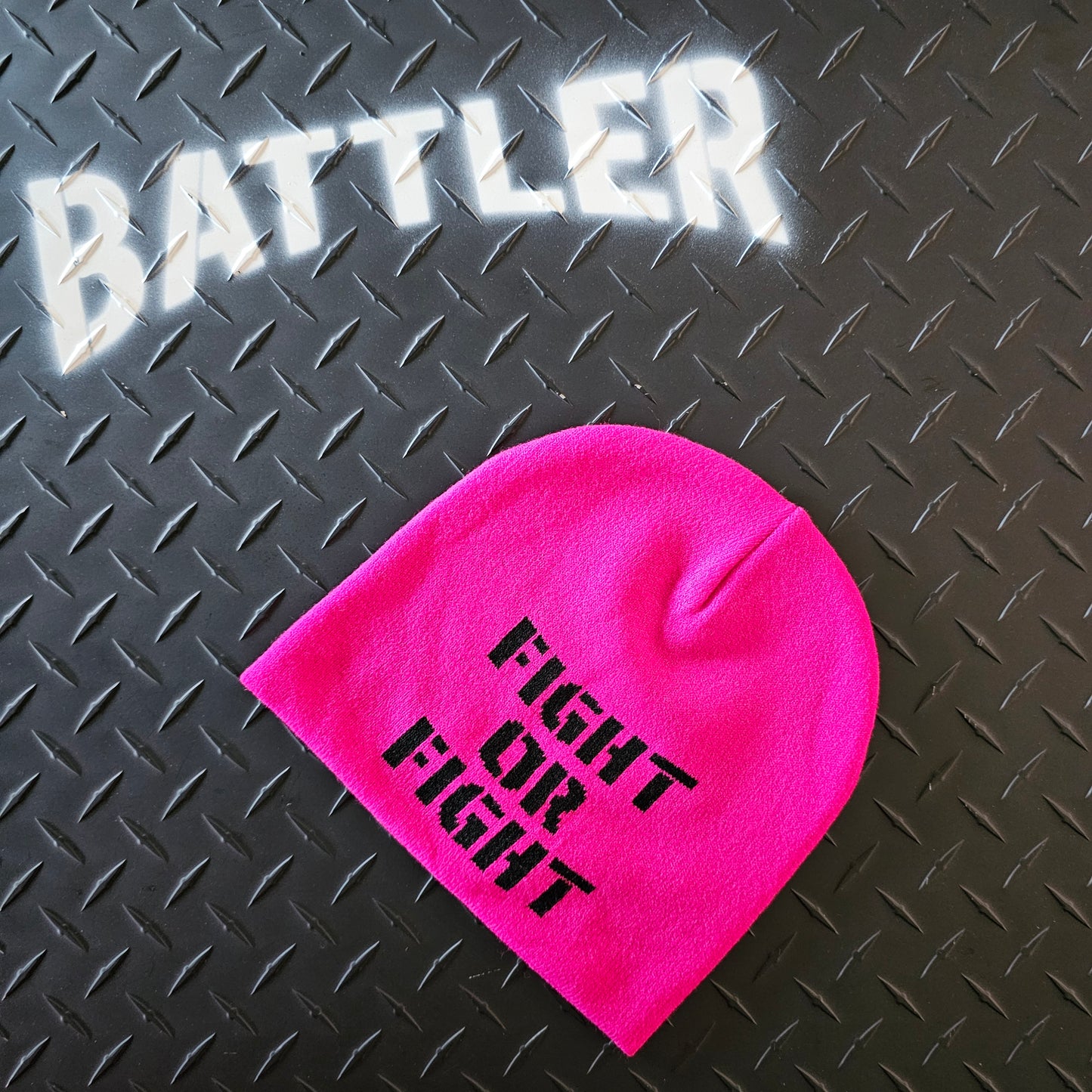 FIGHT OR FIGHT Skull Cap / Beanie (Black on Hot Pink)