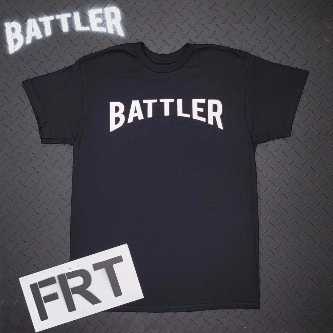 Double-Sided Battler / FIGHT OR FIGHT Tee (White on Black)