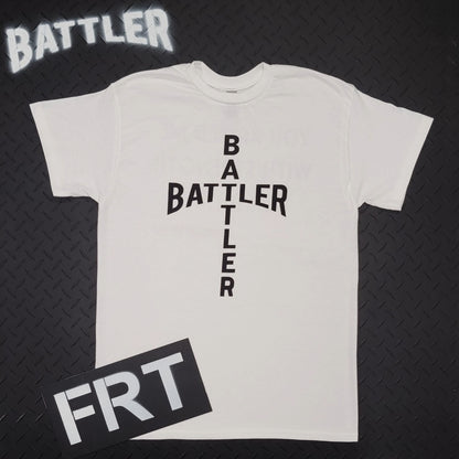 Double-Sided Battler / Psalm 18:39 Tee (Cross Version - Black on White)