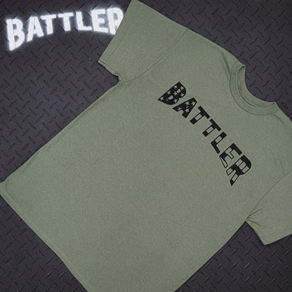 Stars N' Stripes Battler Tee (Black on Military Green)